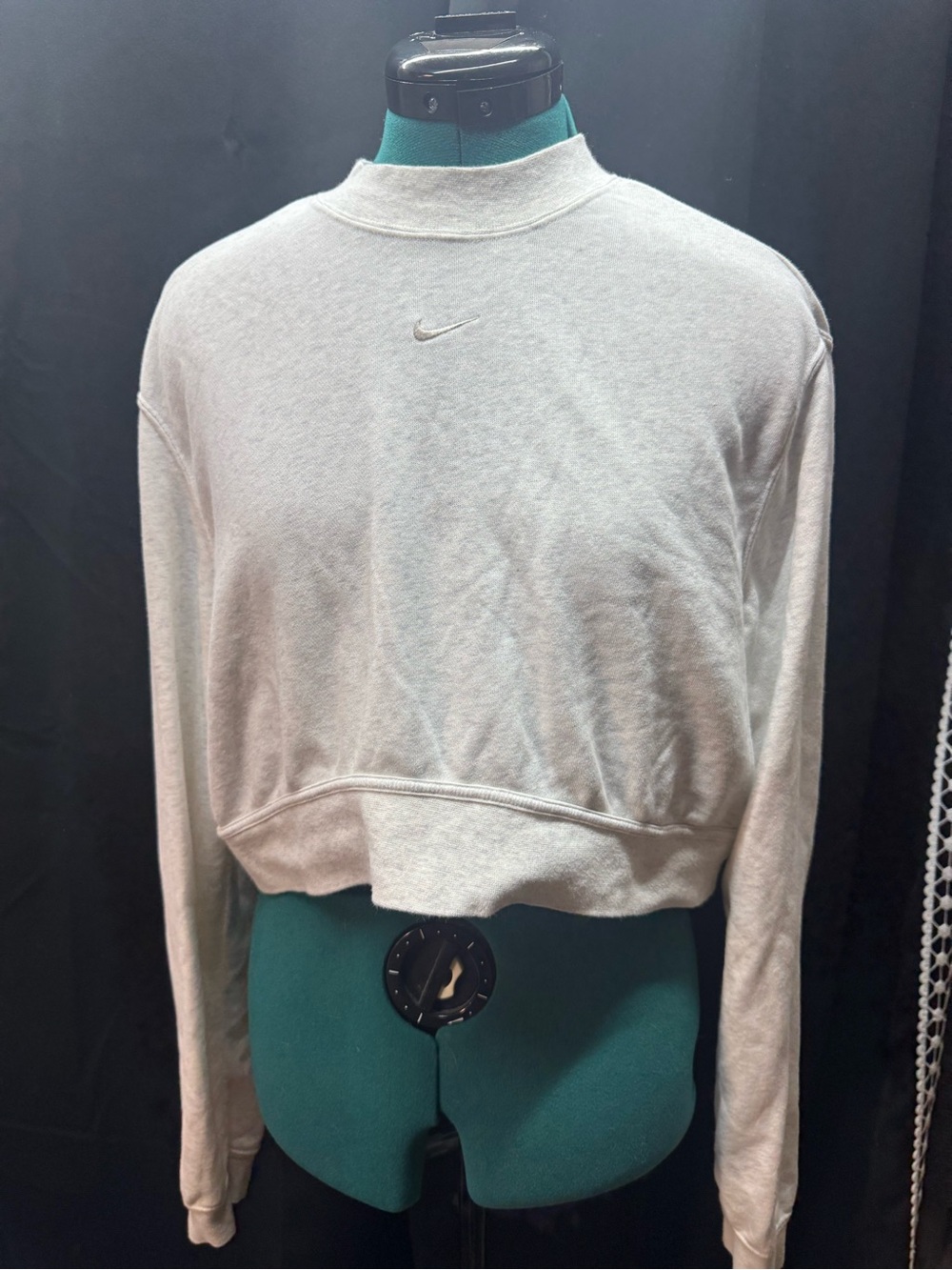 Nike Light Gray Cropped Crew Sweatshirt with Embroidered Swoosh